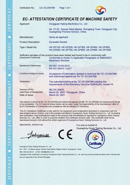 China Dongguan Hyking Machinery Co., Ltd. Certification